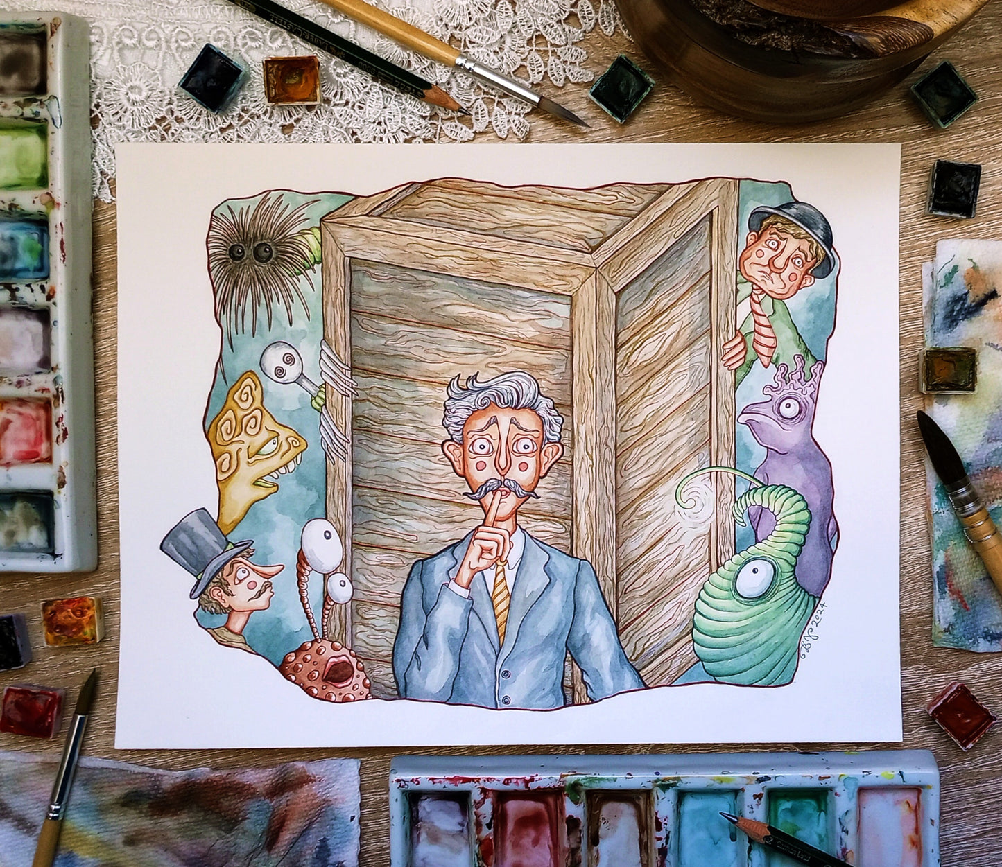 "Bring-Your-Monster-To-Work Day" Original Watercolor Painting (8.5x11 inches)