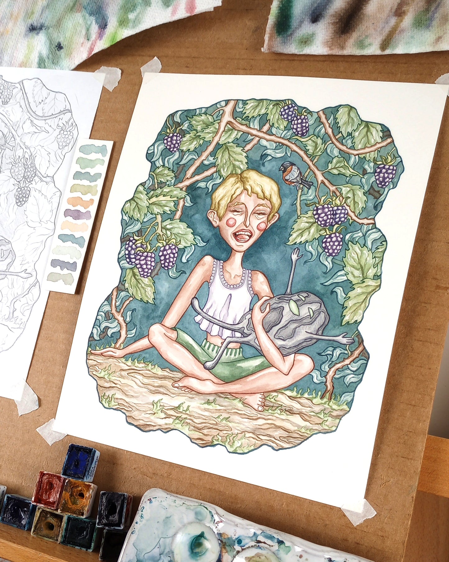 "The Blot" Original Matted Watercolor Painting (9x12 inches)