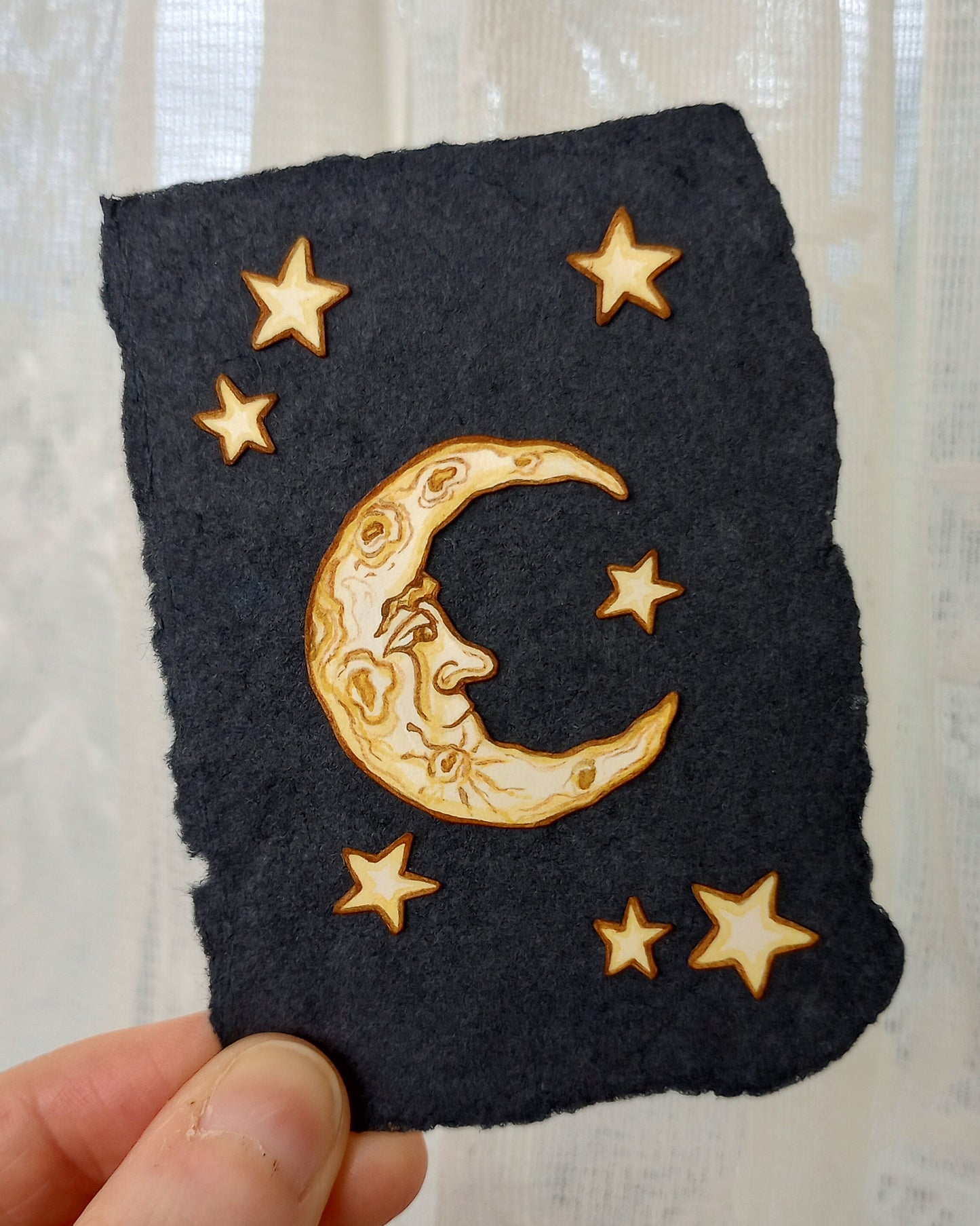 Man In The Moon Study No. 2 (Original Watercolor Papercut ACEO)