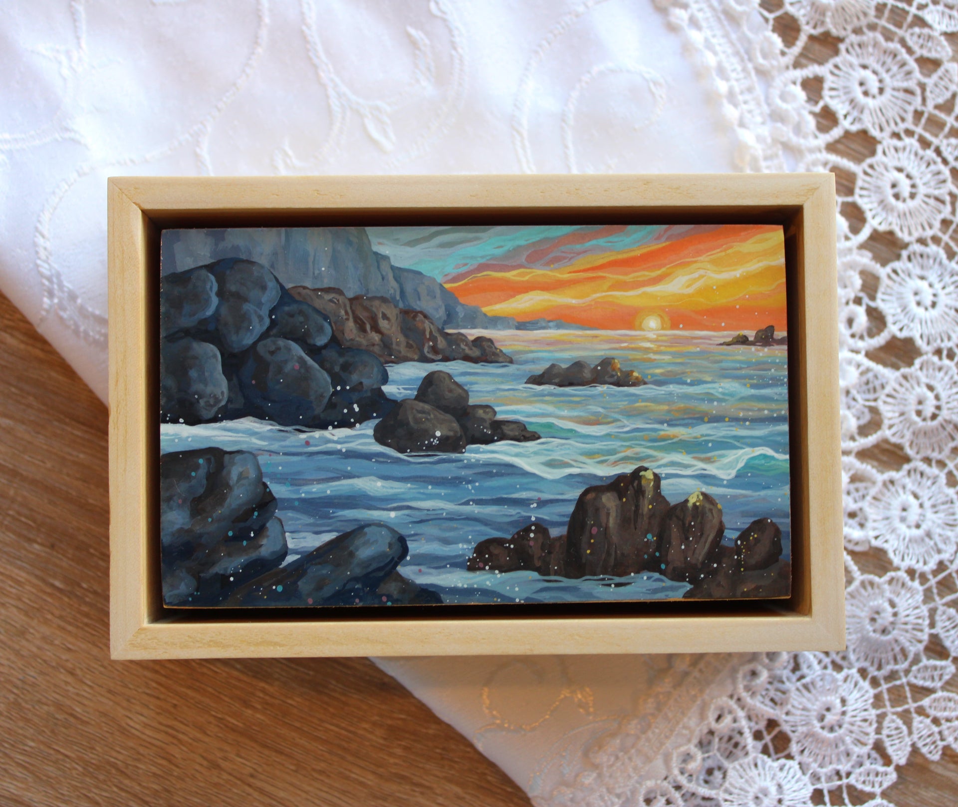"And Heaven and Nature Sing" (Miniature Gouache Seascape—Framed Original)