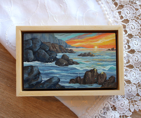 "And Heaven and Nature Sing" (Miniature Gouache Seascape—Framed Original)