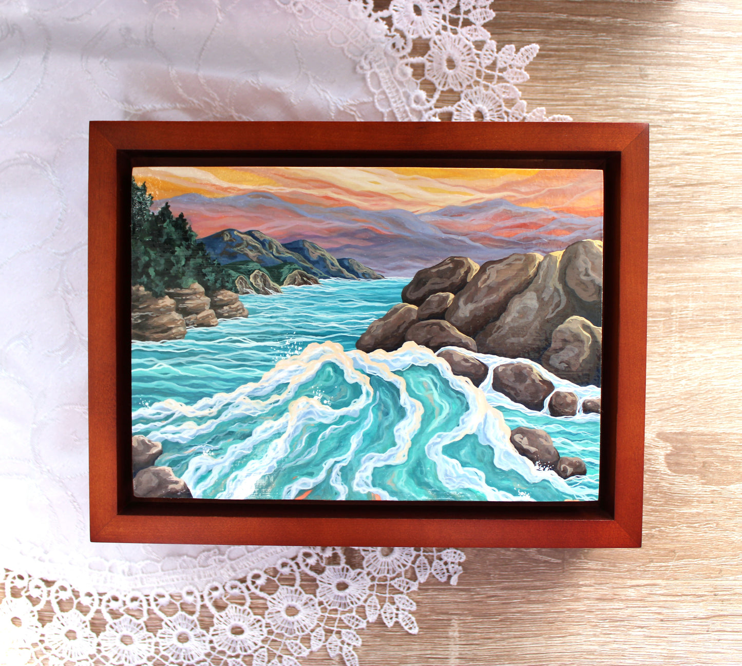 "Make Your Bagel, Take Your Ease" (Gouache Seascape—Framed Original)