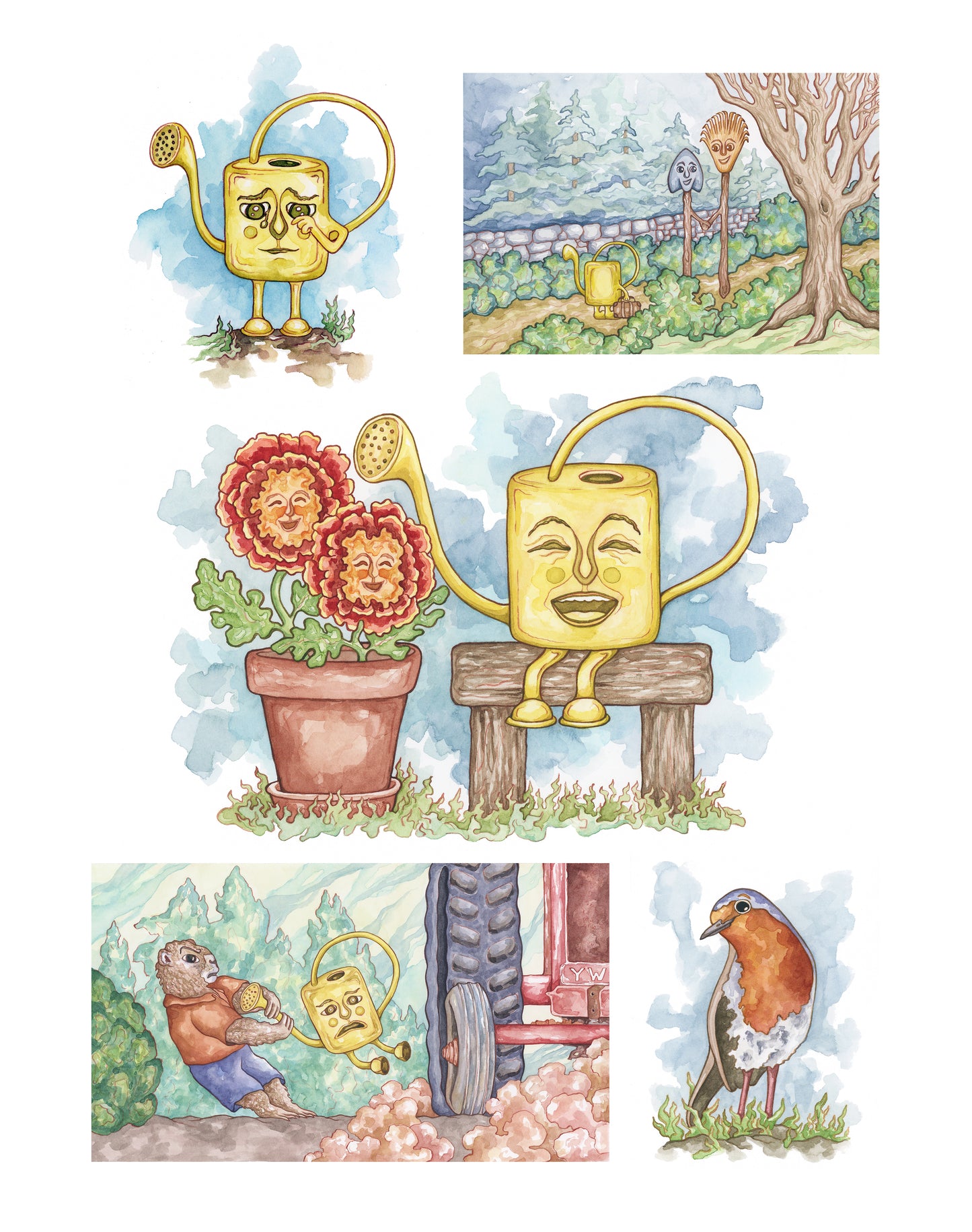 "The Adventures of the Yellow Watering Can" Tales No. 1 Illustration Originals