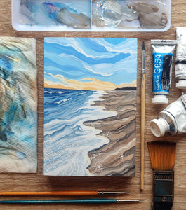 January 03 (Miniature Gouache Seascape on Wooden Panel—Unframed Original—Ocean-A-Day Collection)