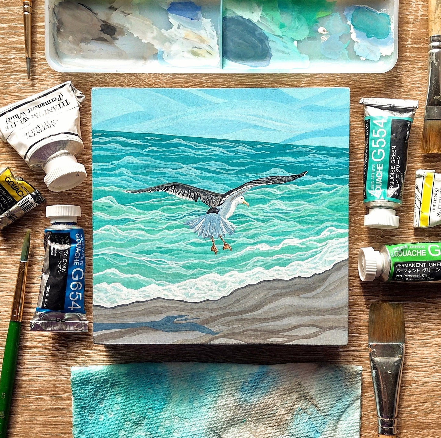 January 26 (Miniature Gouache Seascape on Wooden Panel—Unframed Original—Ocean-A-Day Collection)