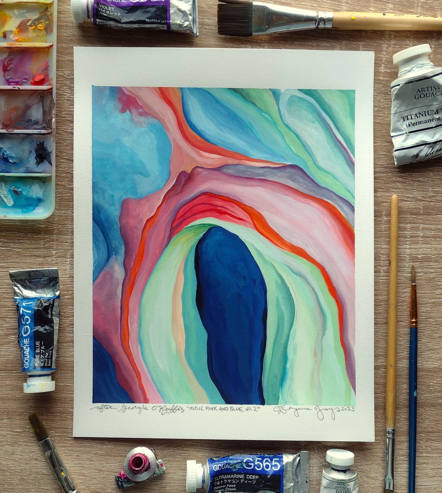 "After Georgia O'Keeffe: Music Pink and Blue, No. 2" (Original Gouache Sketch)