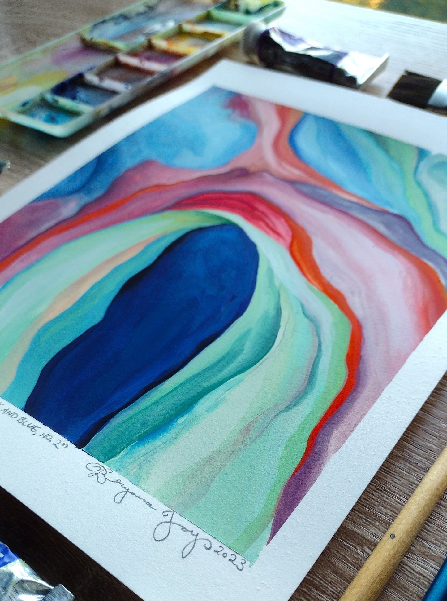 "After Georgia O'Keeffe: Music Pink and Blue, No. 2" (Original Gouache Sketch)