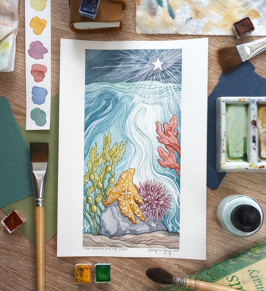 "The Starfish And The Star" Original Watercolor Painting (9x6 inches)