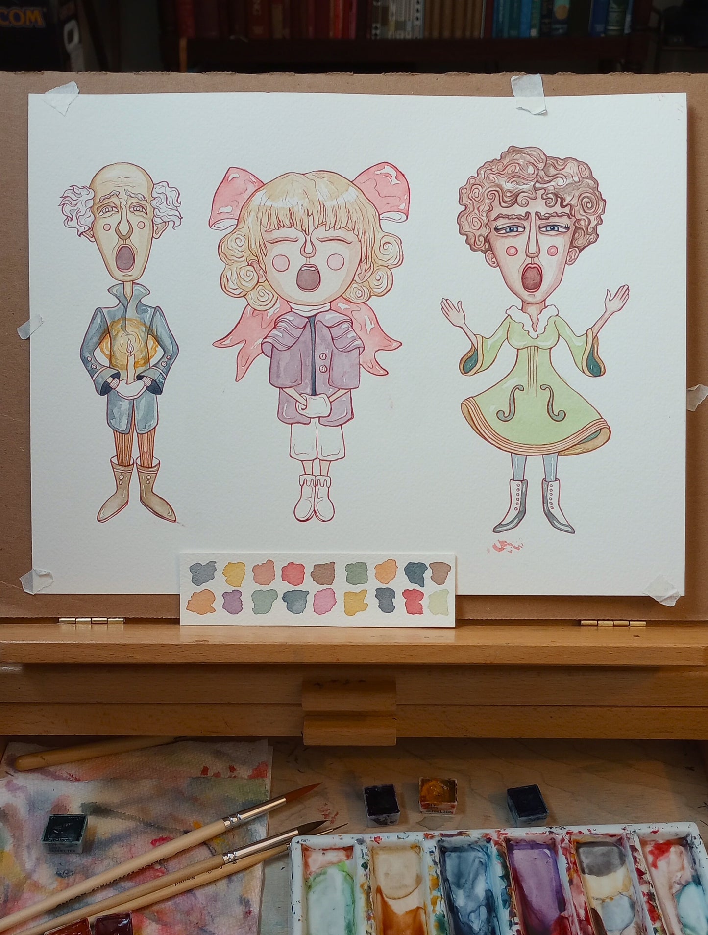 Sprites of Caroling: Original Watercolor Paper Art Dolls