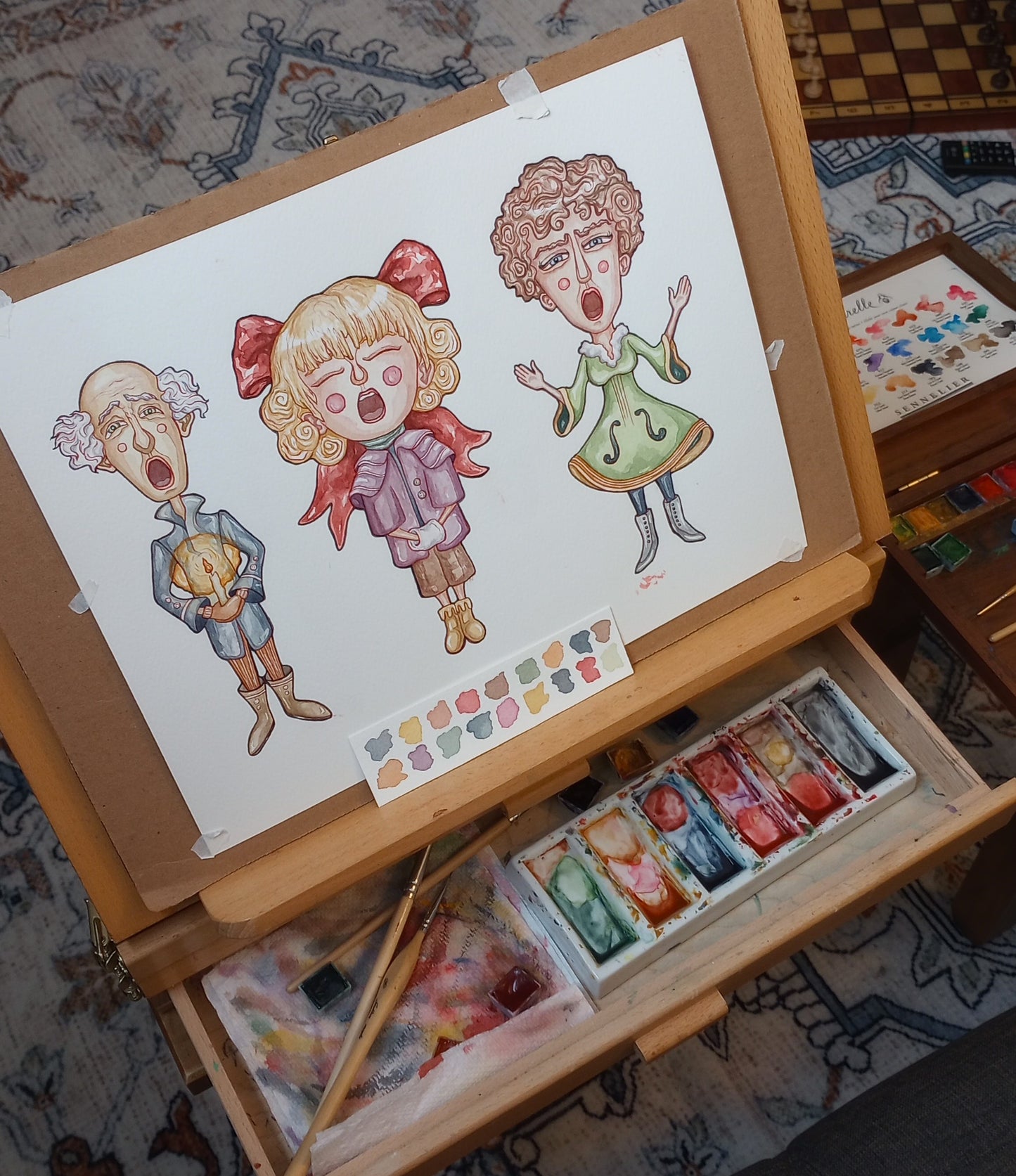 Sprites of Caroling: Original Watercolor Paper Art Dolls