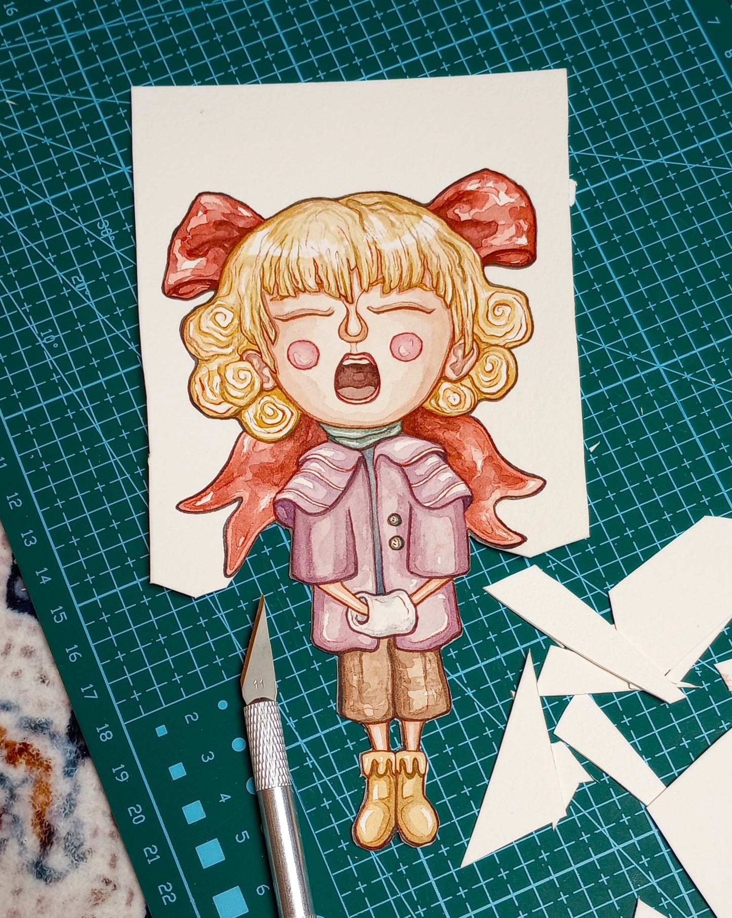 Sprites of Caroling: Original Watercolor Paper Art Dolls