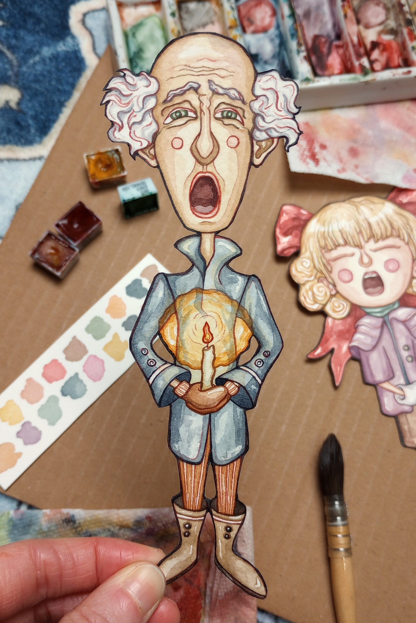 Sprites of Caroling: Original Watercolor Paper Art Dolls