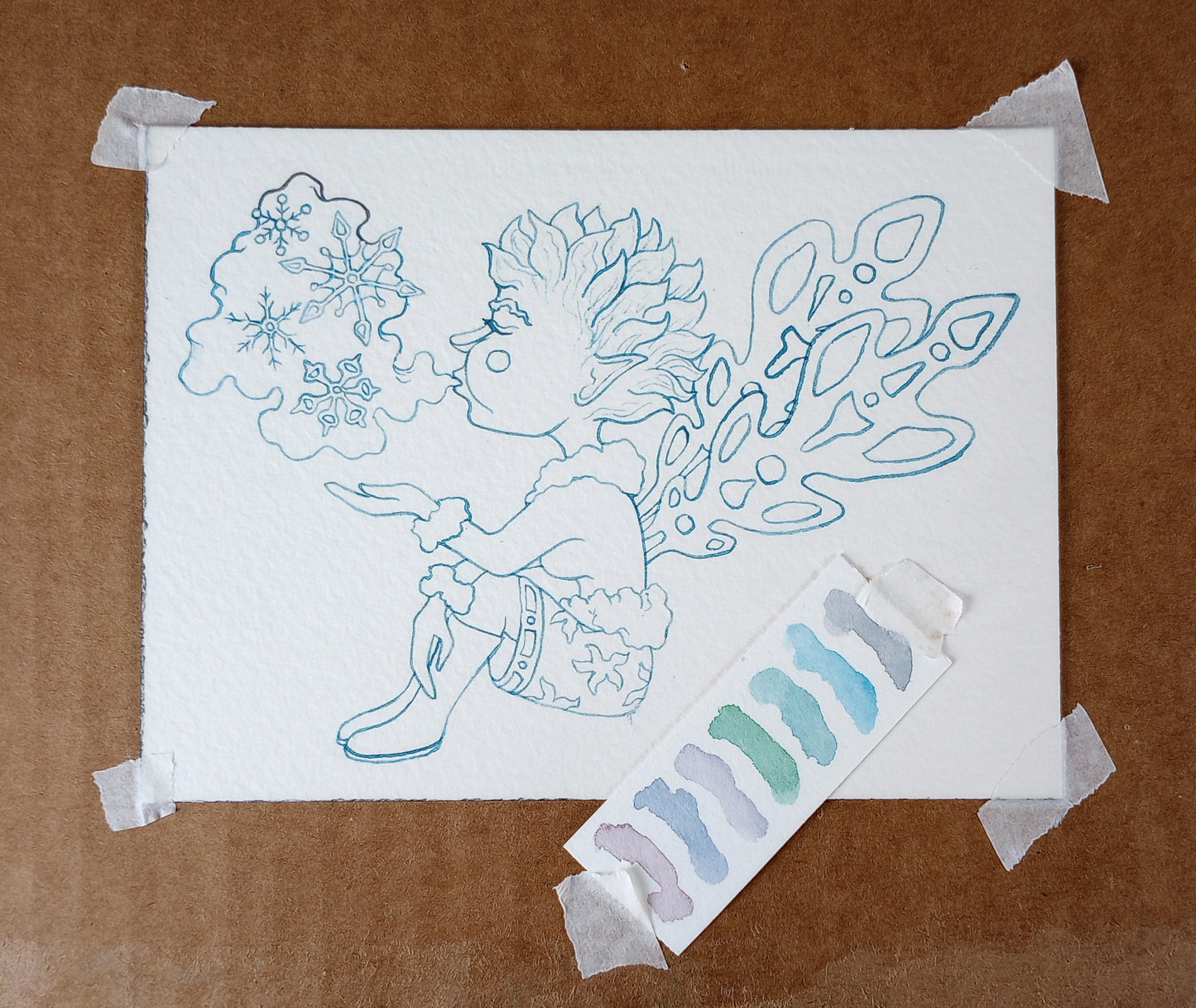 Sprites of Winter: Snowflake Sprite — Original Watercolor Paper Art Doll