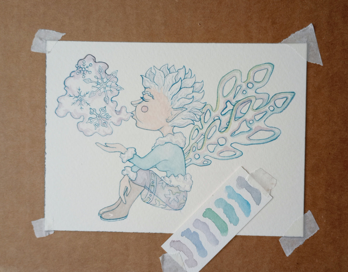 Sprites of Winter: Snowflake Sprite — Original Watercolor Paper Art Doll