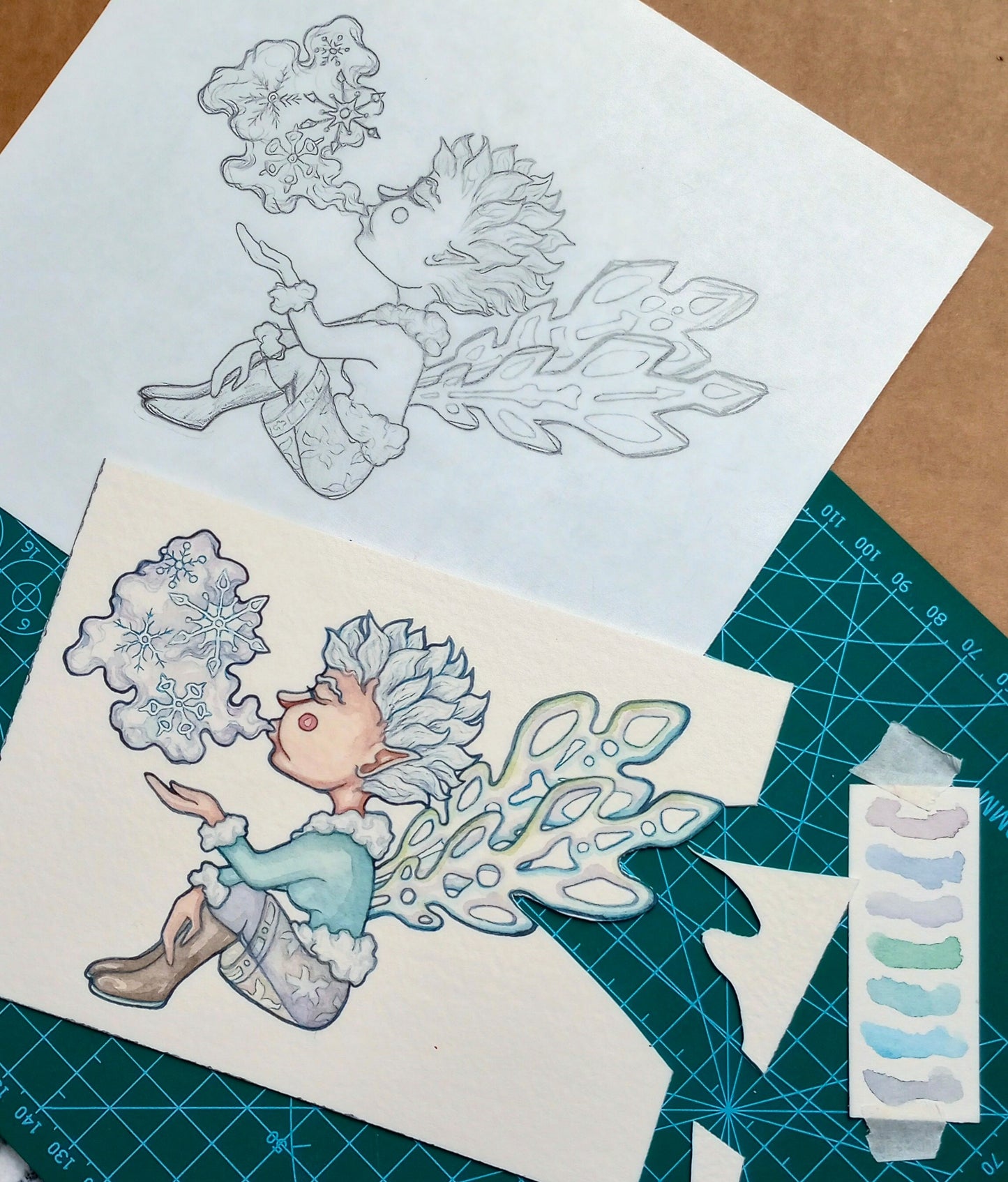 Sprites of Winter: Snowflake Sprite — Original Watercolor Paper Art Doll