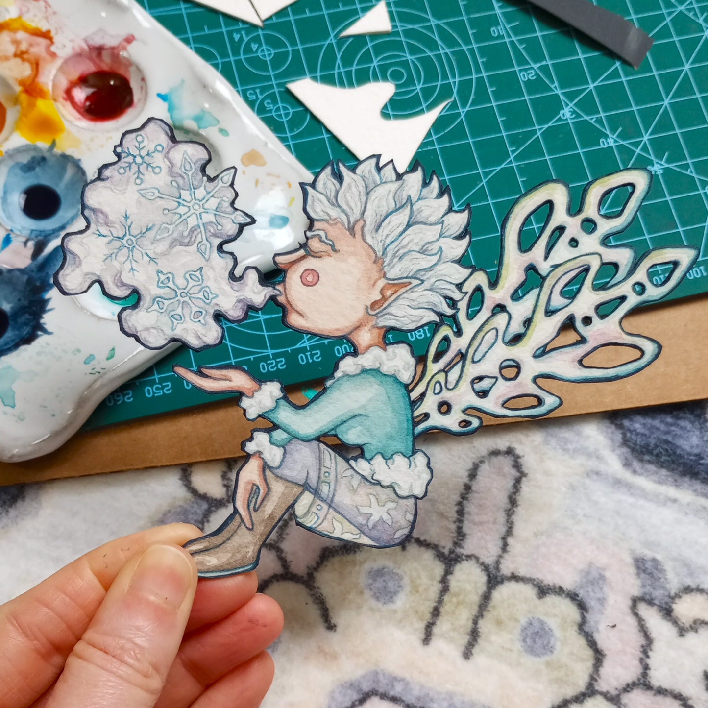 Sprites of Winter: Snowflake Sprite — Original Watercolor Paper Art Doll