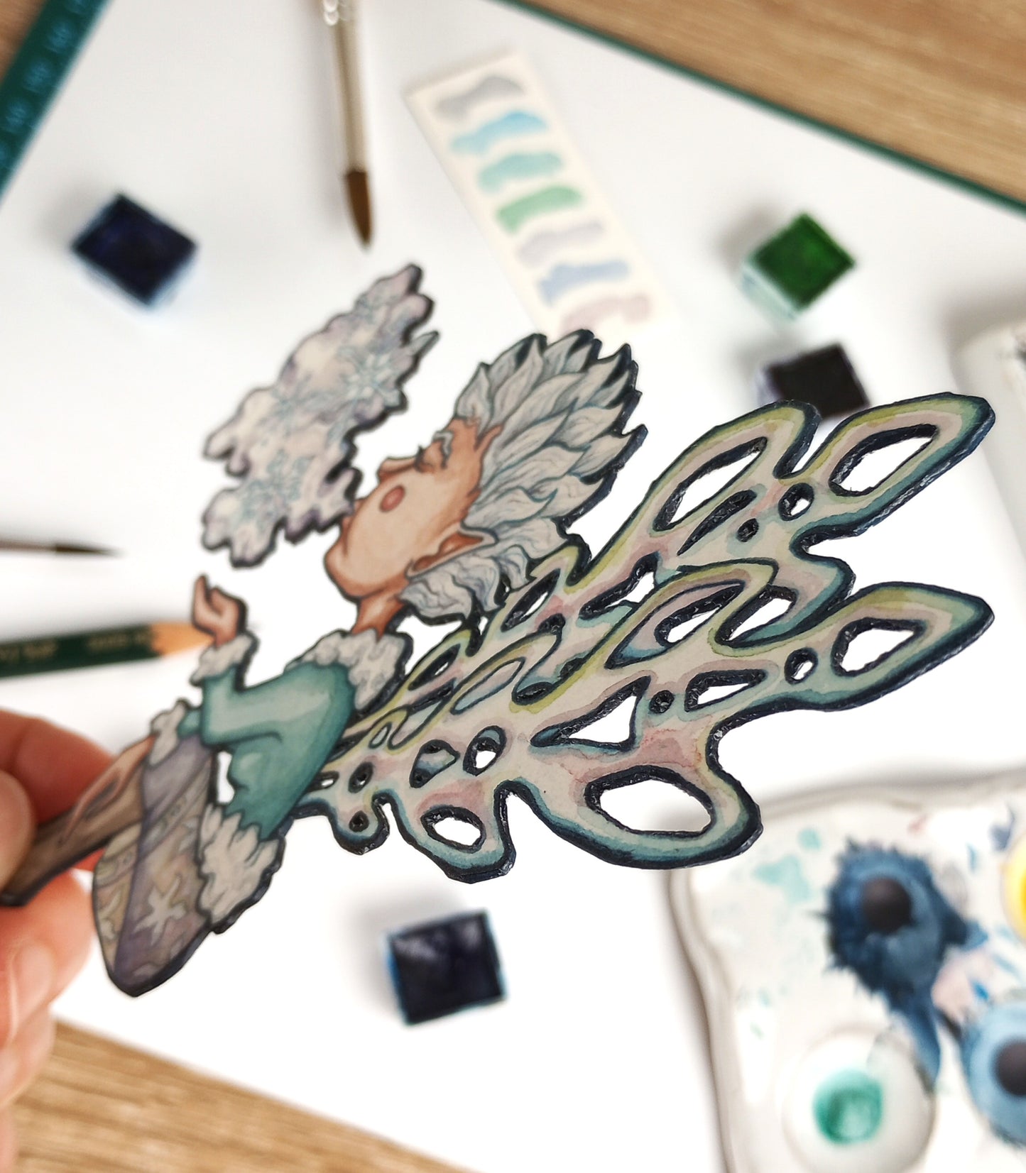 Sprites of Winter: Snowflake Sprite — Original Watercolor Paper Art Doll