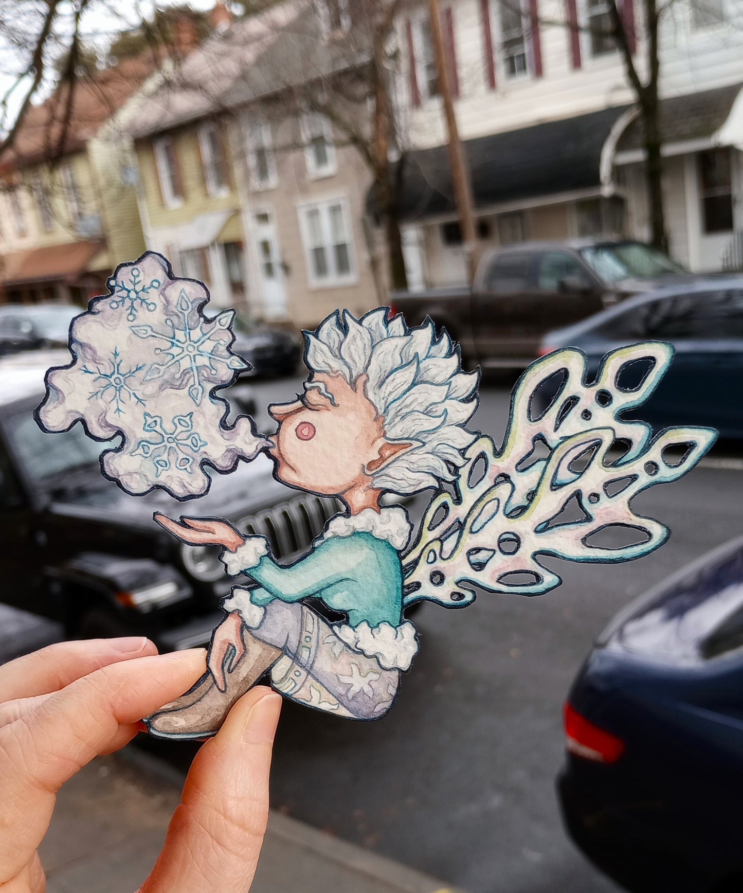 Sprites of Winter: Snowflake Sprite — Original Watercolor Paper Art Doll