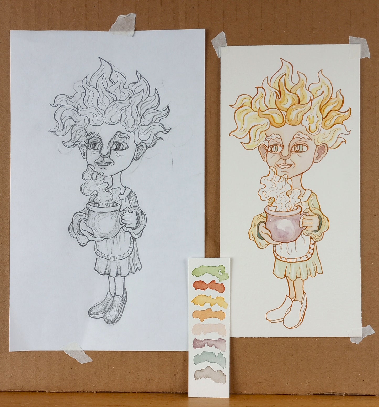 Sprite of Winter Cheer — Original Watercolor Paper Art Doll