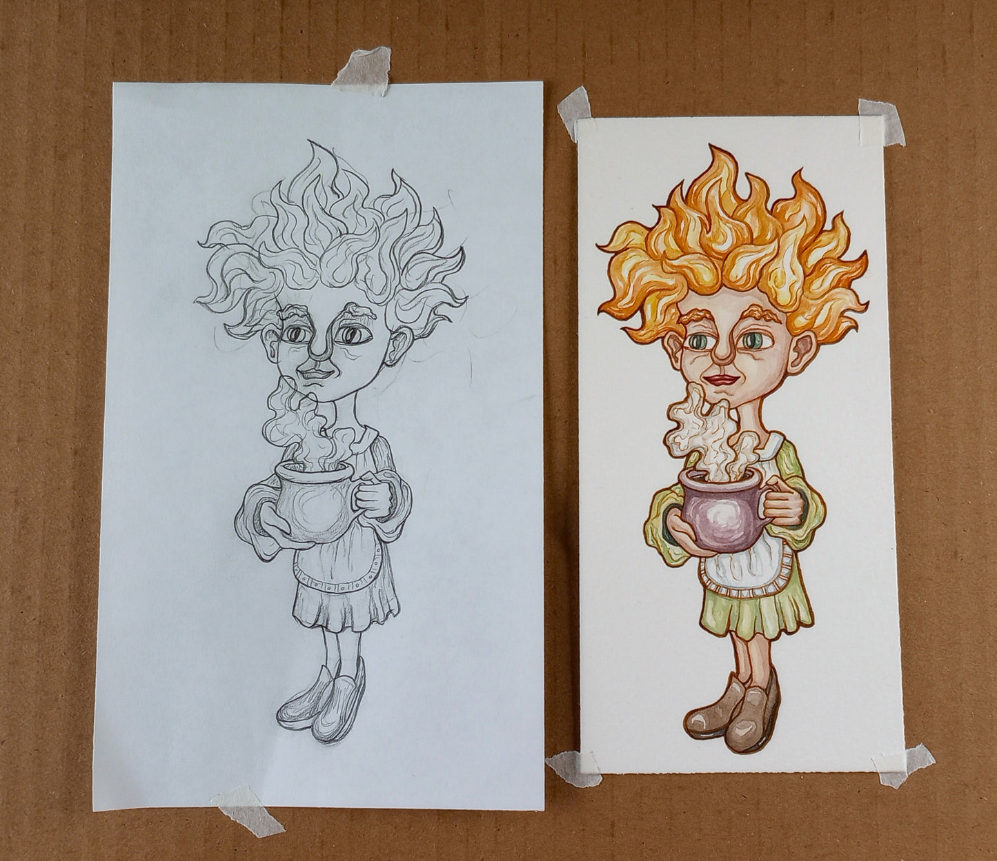 Sprite of Winter Cheer — Original Watercolor Paper Art Doll