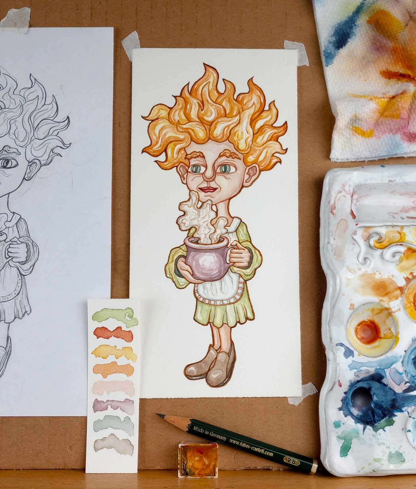 Sprite of Winter Cheer — Original Watercolor Paper Art Doll