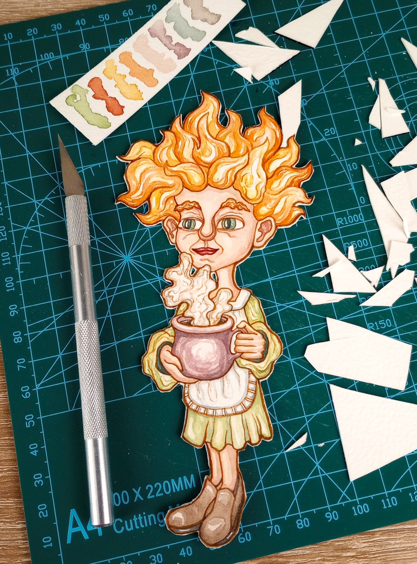 Sprite of Winter Cheer — Original Watercolor Paper Art Doll