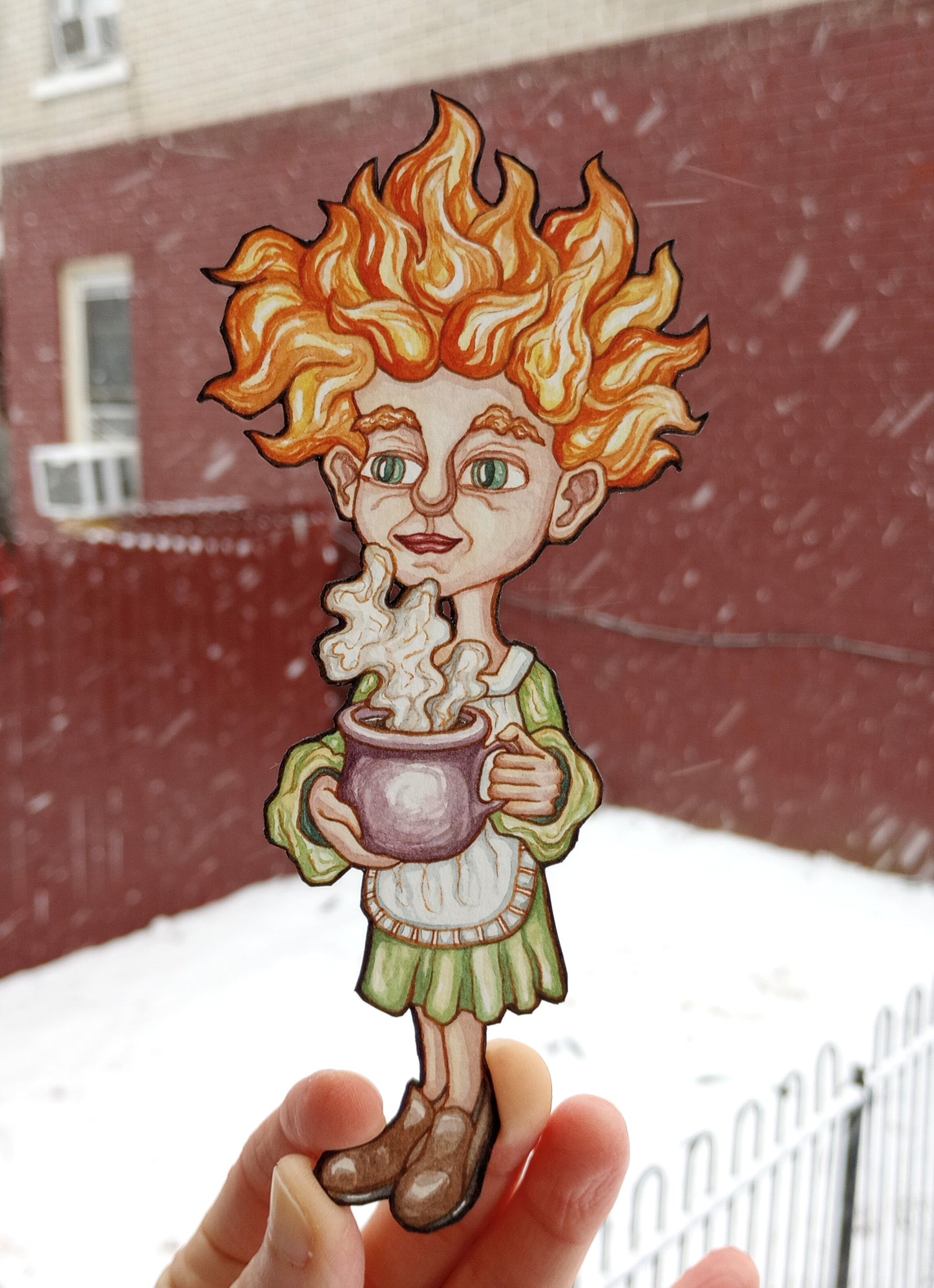 Sprite of Winter Cheer — Original Watercolor Paper Art Doll