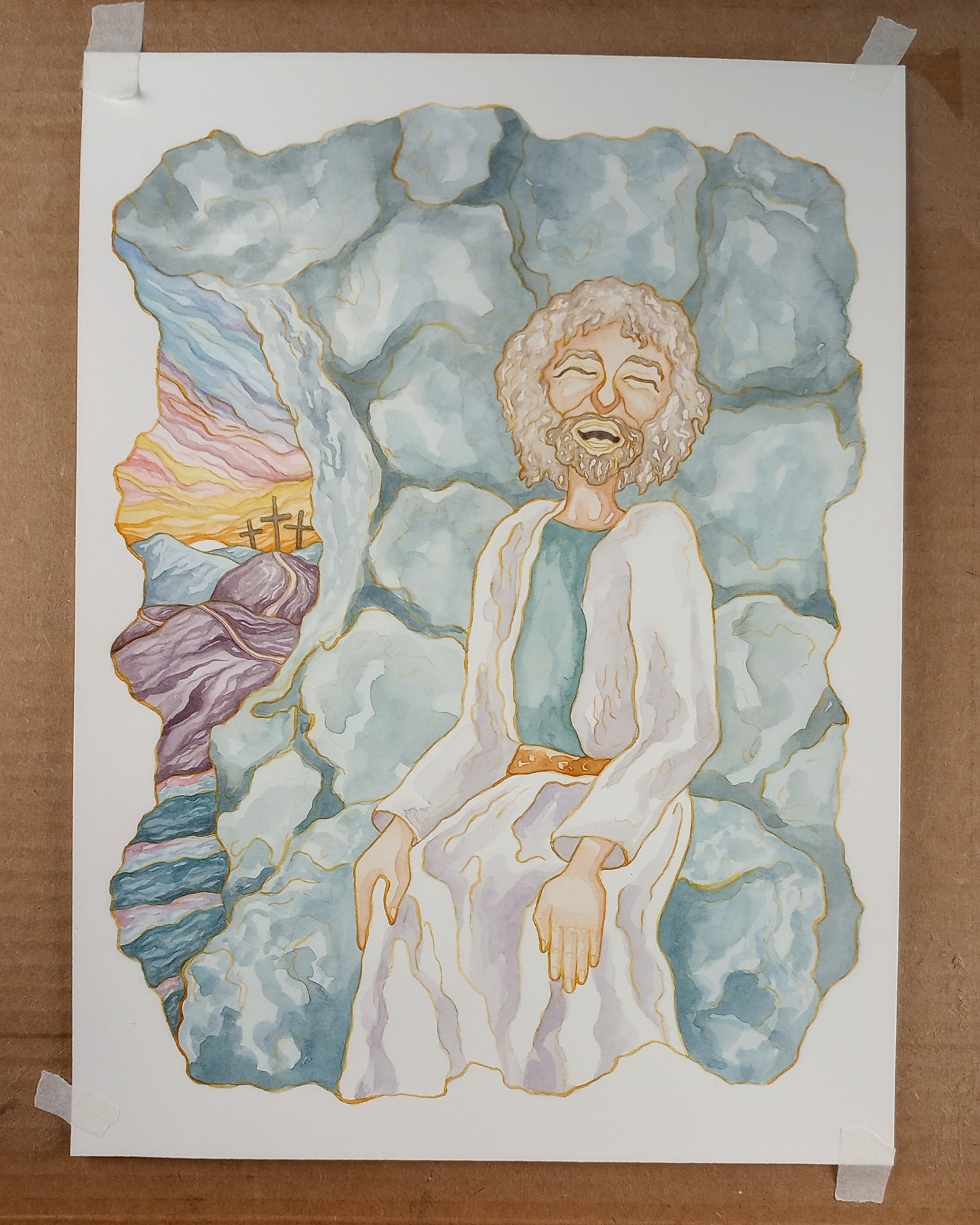 "The Second Day" Original Watercolor Illustration for "Faces of God" (12x9 inches)