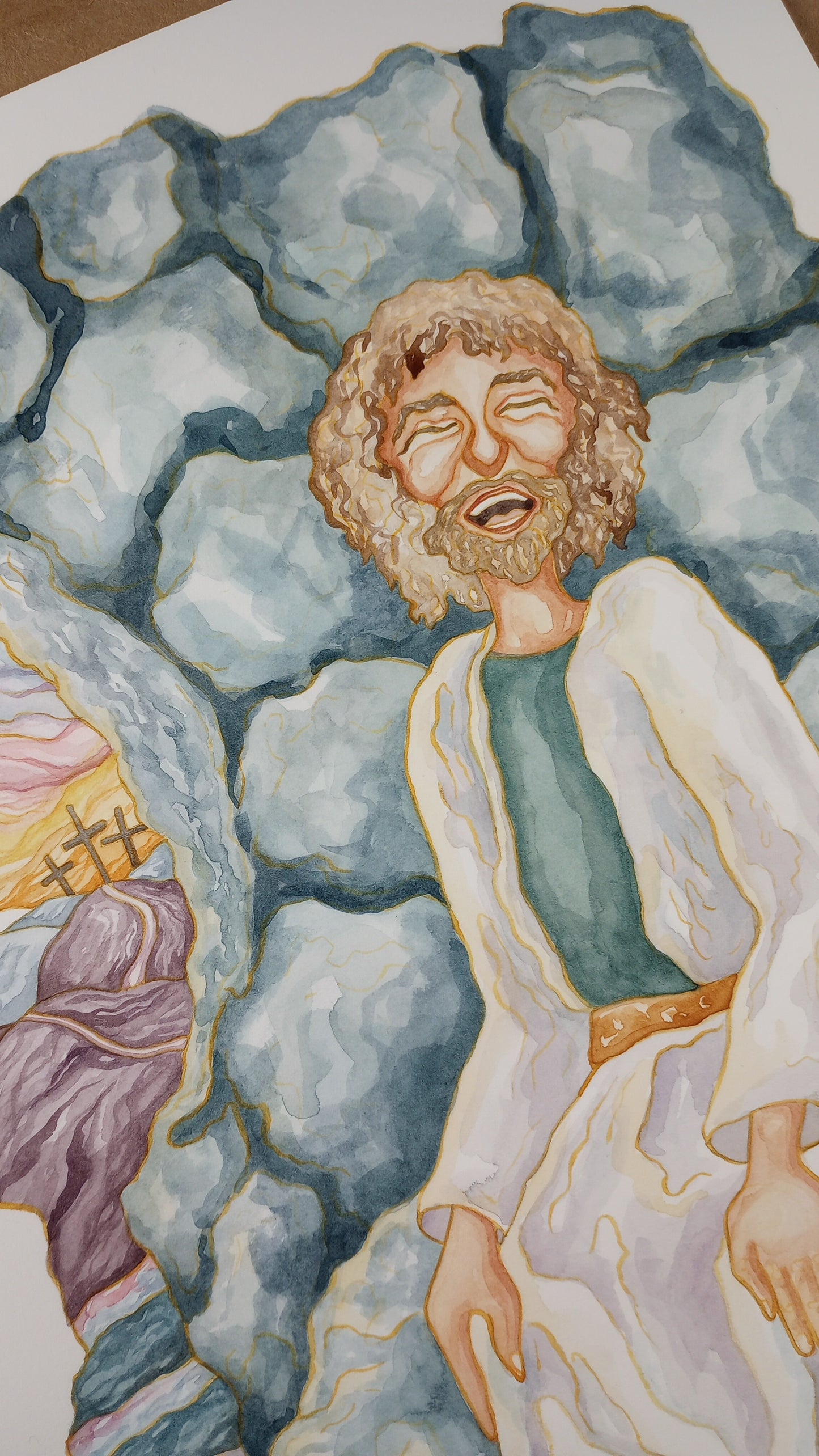 "The Second Day" Original Watercolor Illustration for "Faces of God" (12x9 inches)