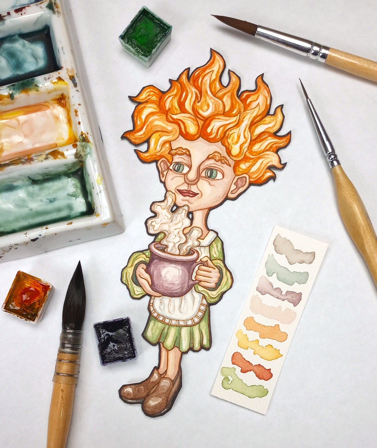 Sprite of Winter Cheer — Original Watercolor Paper Art Doll