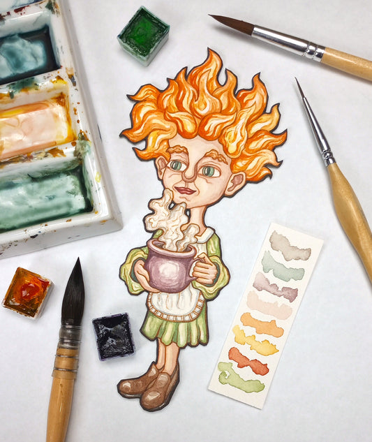 Sprite of Winter Cheer — Original Watercolor Paper Art Doll