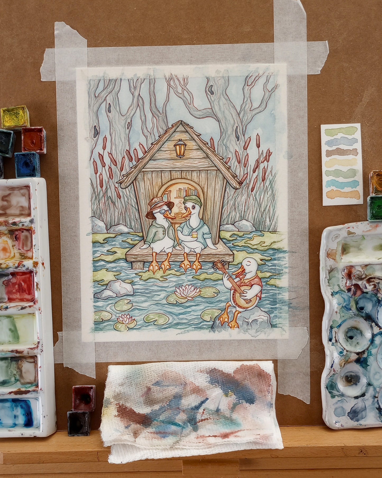 "The Ducks" Original Matted Watercolor Painting (9x12 inches)