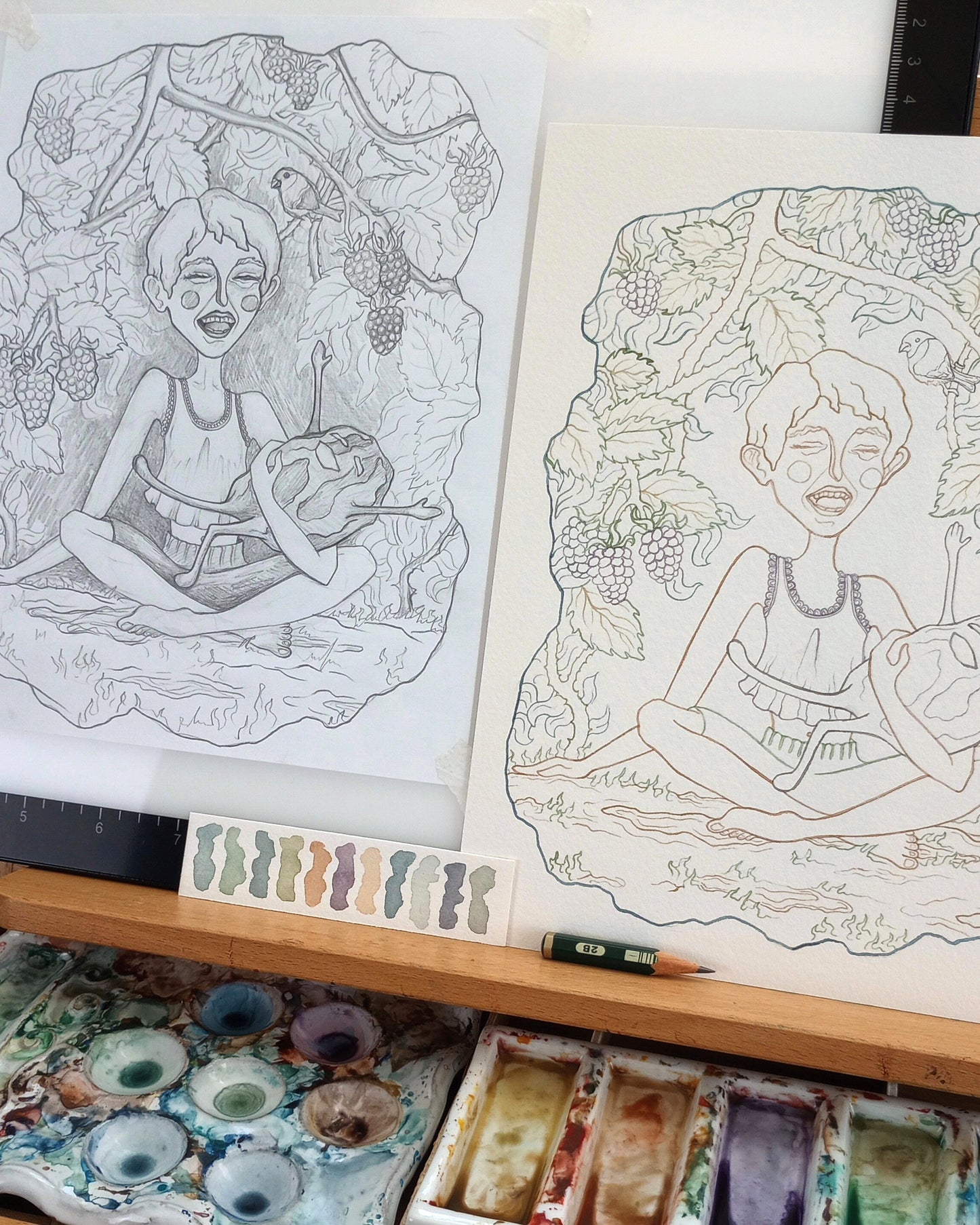 "The Blot" Original Matted Watercolor Painting (9x12 inches)