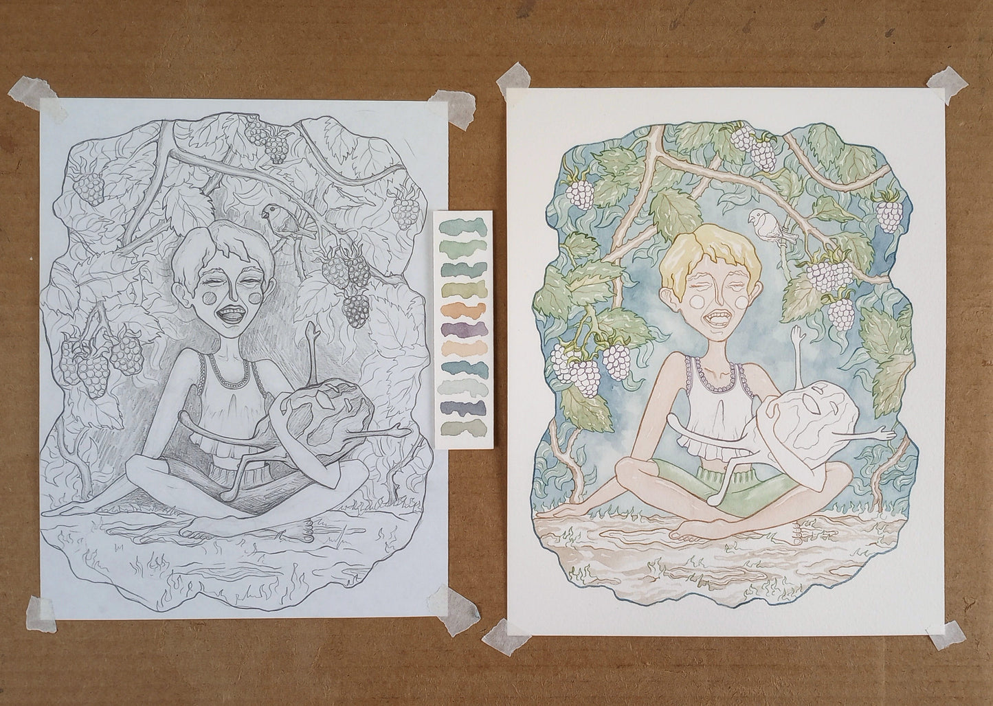 "The Blot" Original Matted Watercolor Painting (9x12 inches)