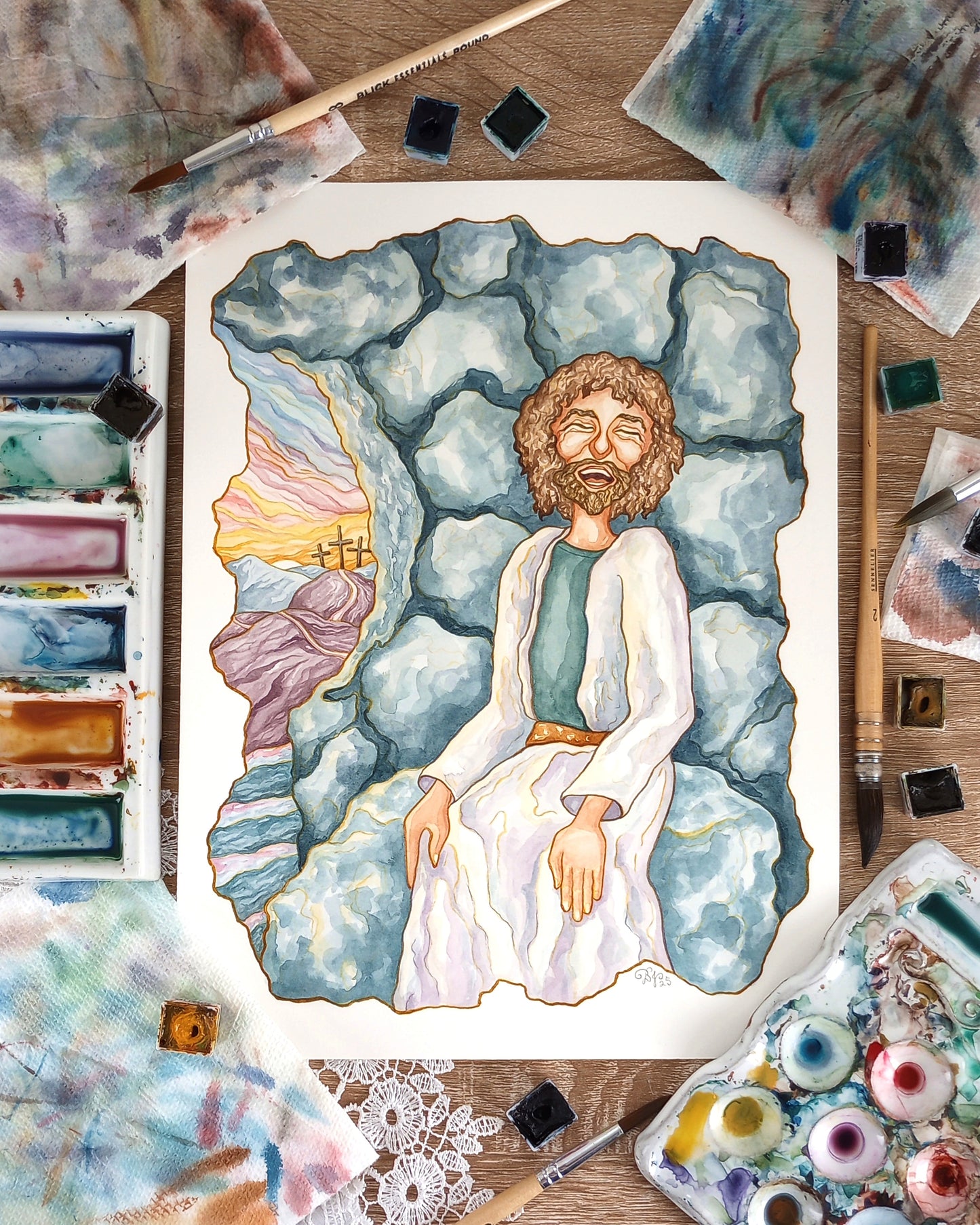 "The Second Day" Original Watercolor Illustration for "Faces of God" (12x9 inches)