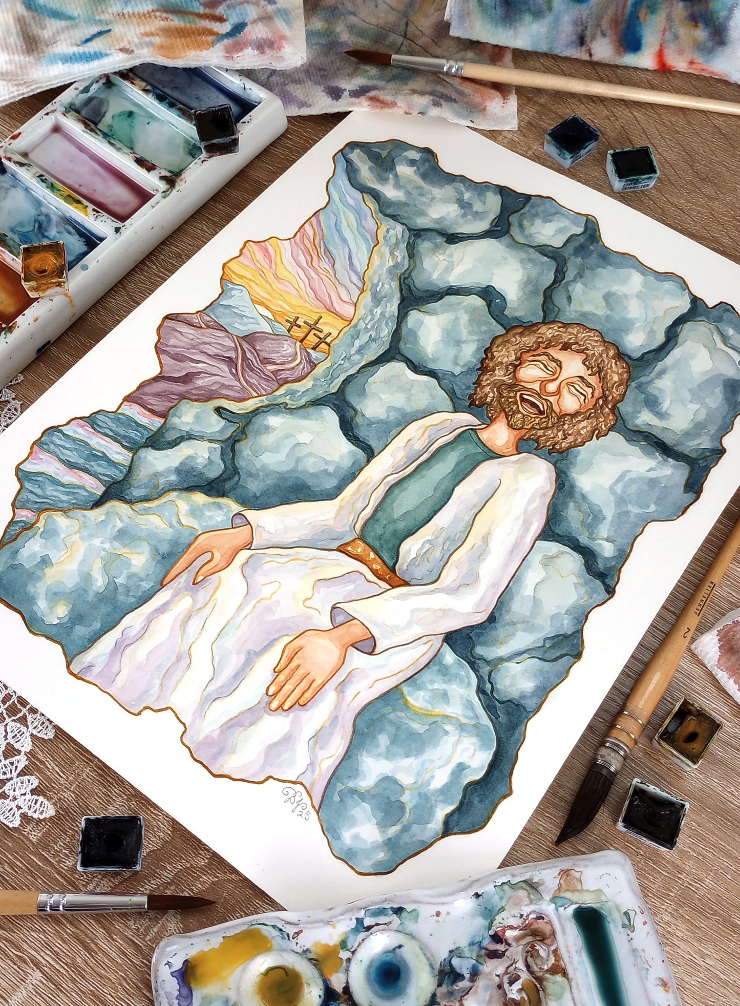 "The Second Day" Original Watercolor Illustration for "Faces of God" (12x9 inches)