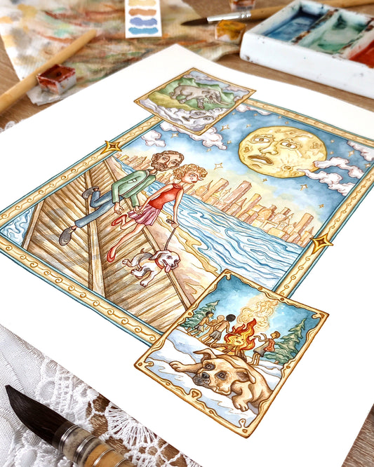 "The Man in the Moon" Original Watercolor Painting (8.5x9 inches)