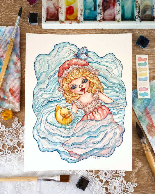 "The Porcelain Doll" Original Watercolor Painting (7x9 inches)