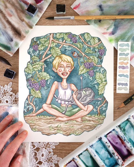 "The Blot" Original Matted Watercolor Painting (9x12 inches)