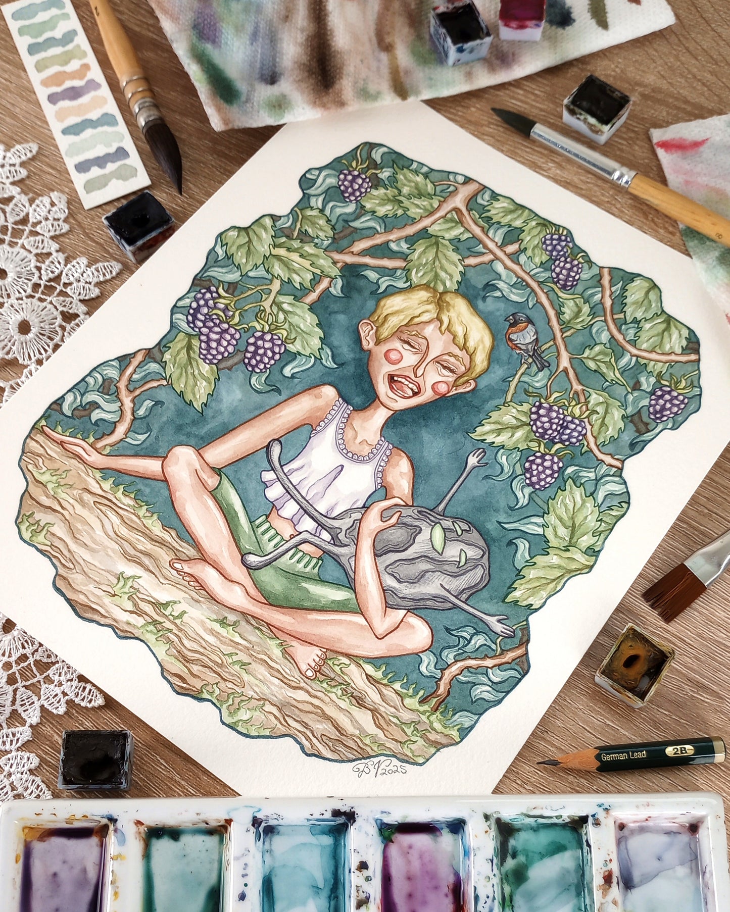 "The Blot" Original Matted Watercolor Painting (9x12 inches)