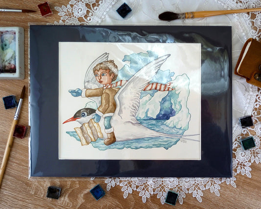 "Tern Journeys" Original Watercolor Painting (7.25x9 inches, matted to roughly 9x12 inches)