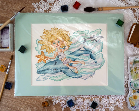 "Whale Song" Original Watercolor Painting (7.25x9 inches, matted to roughly 9x12 inches)