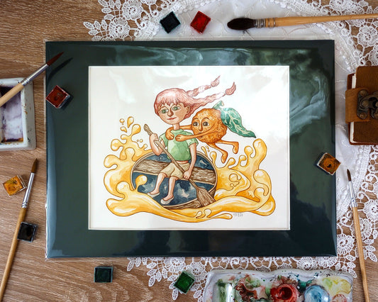 "Orange Juice" Original Watercolor Painting (7.25x9 inches, matted to roughly 9x12 inches)