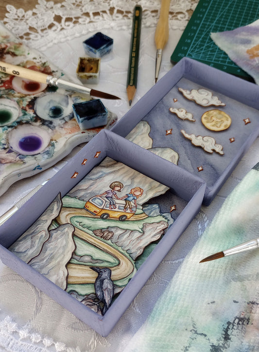 "To All The Dangers That Didn't Kill Us" — Original Miniature Watercolor Diorama Box