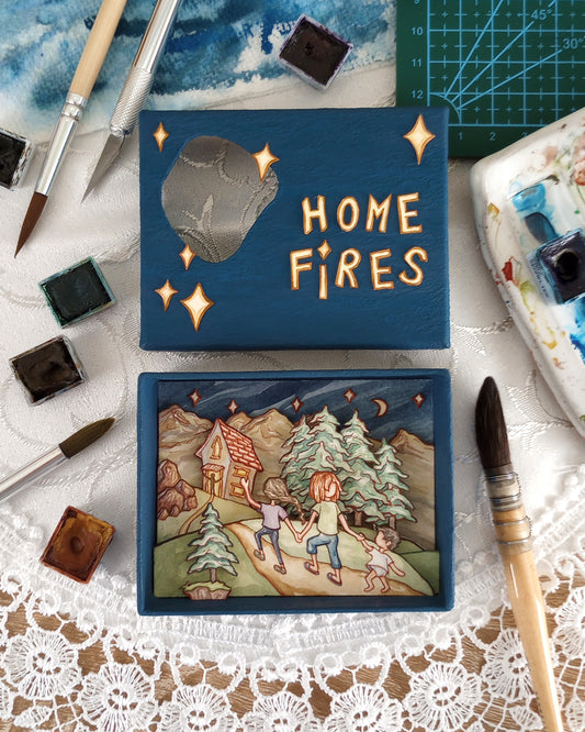 "Home Fires" — Original Miniature Watercolor Diorama Box
