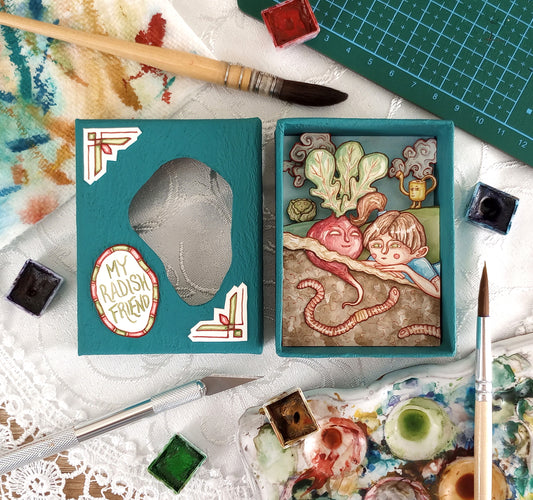 "My Radish Friend" — Original Miniature Watercolor Diorama Box