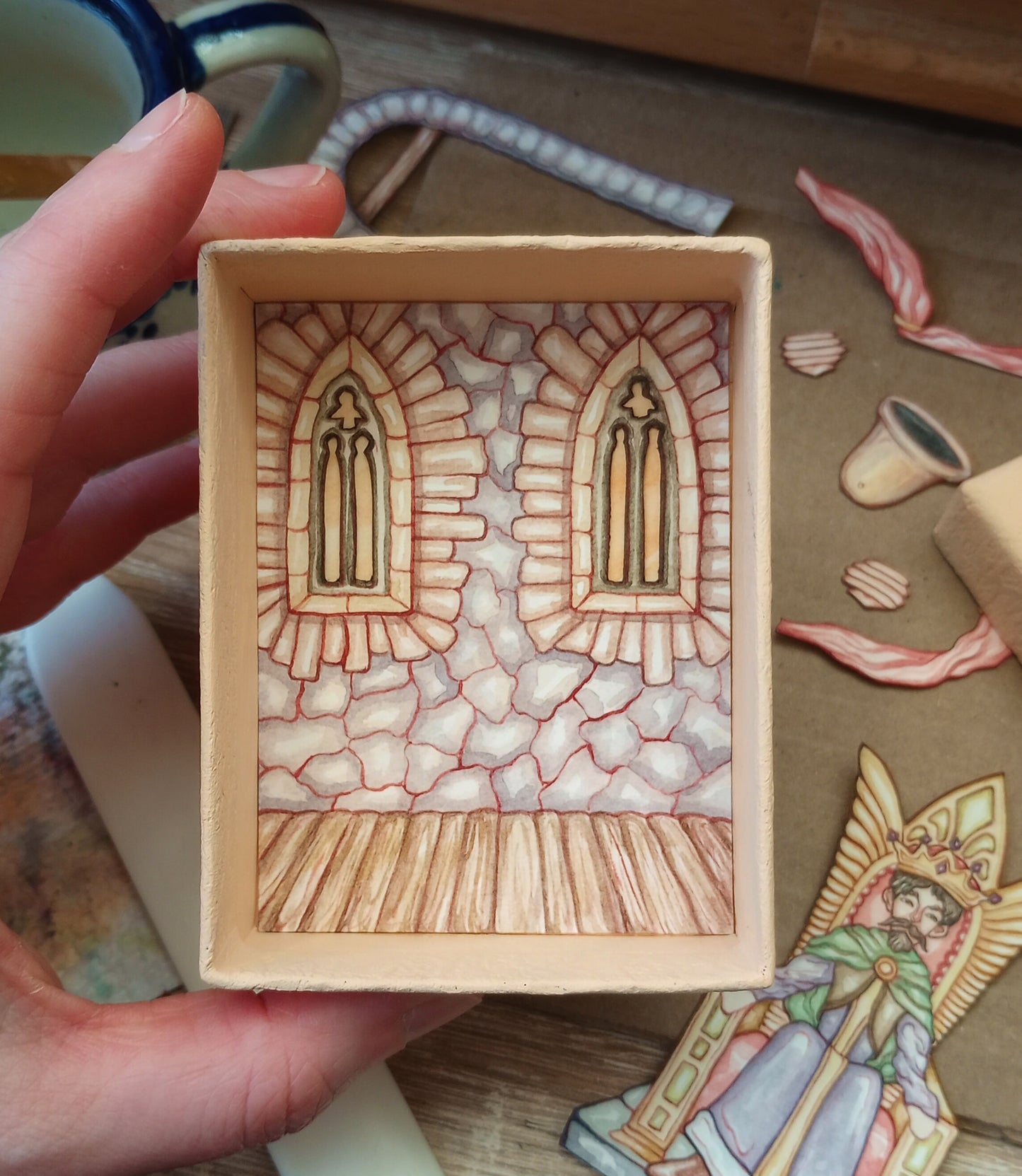 "How Can I Keep From Singing?" — Original Miniature Watercolor Diorama Box with Action