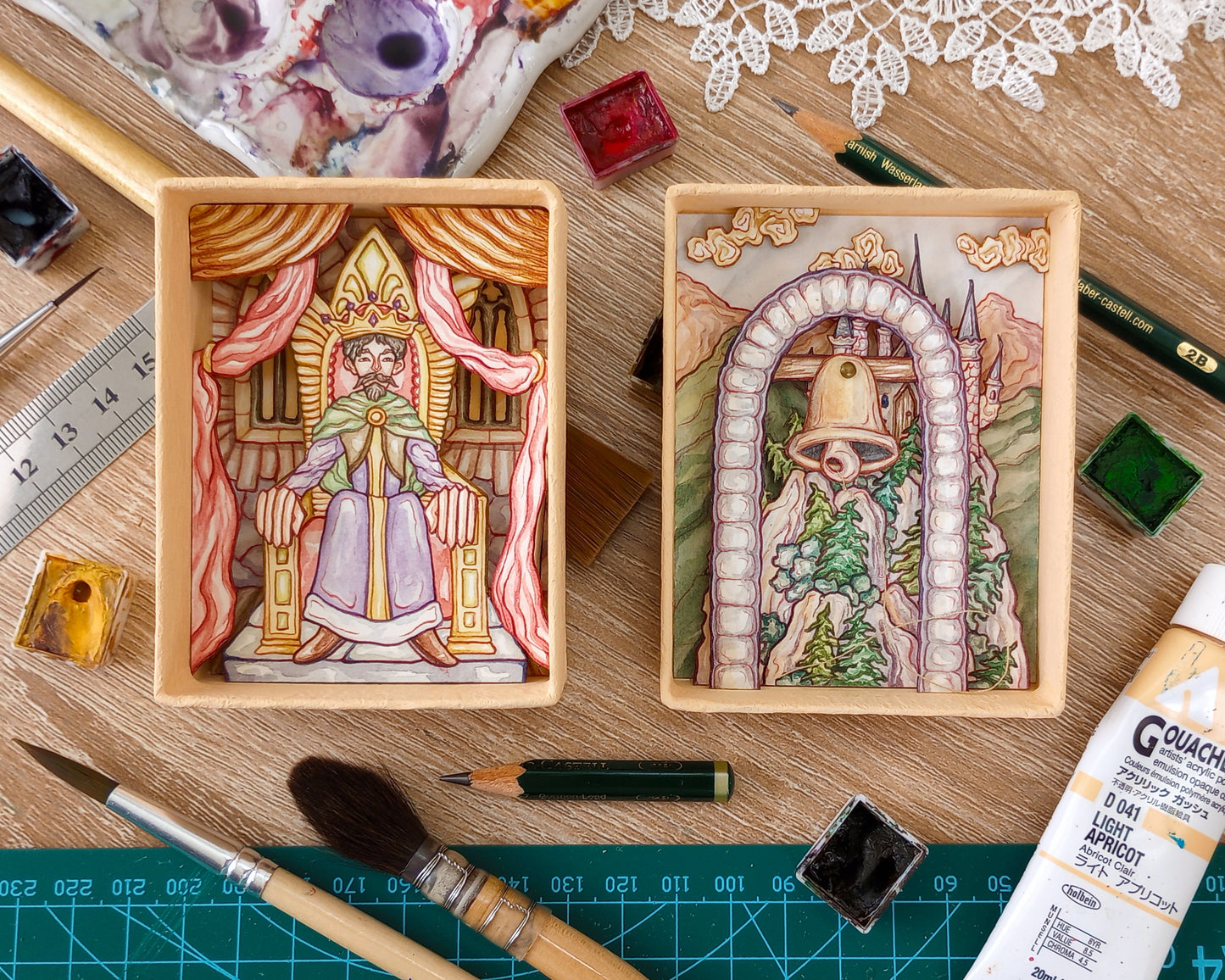 "How Can I Keep From Singing?" — Original Miniature Watercolor Diorama Box with Action