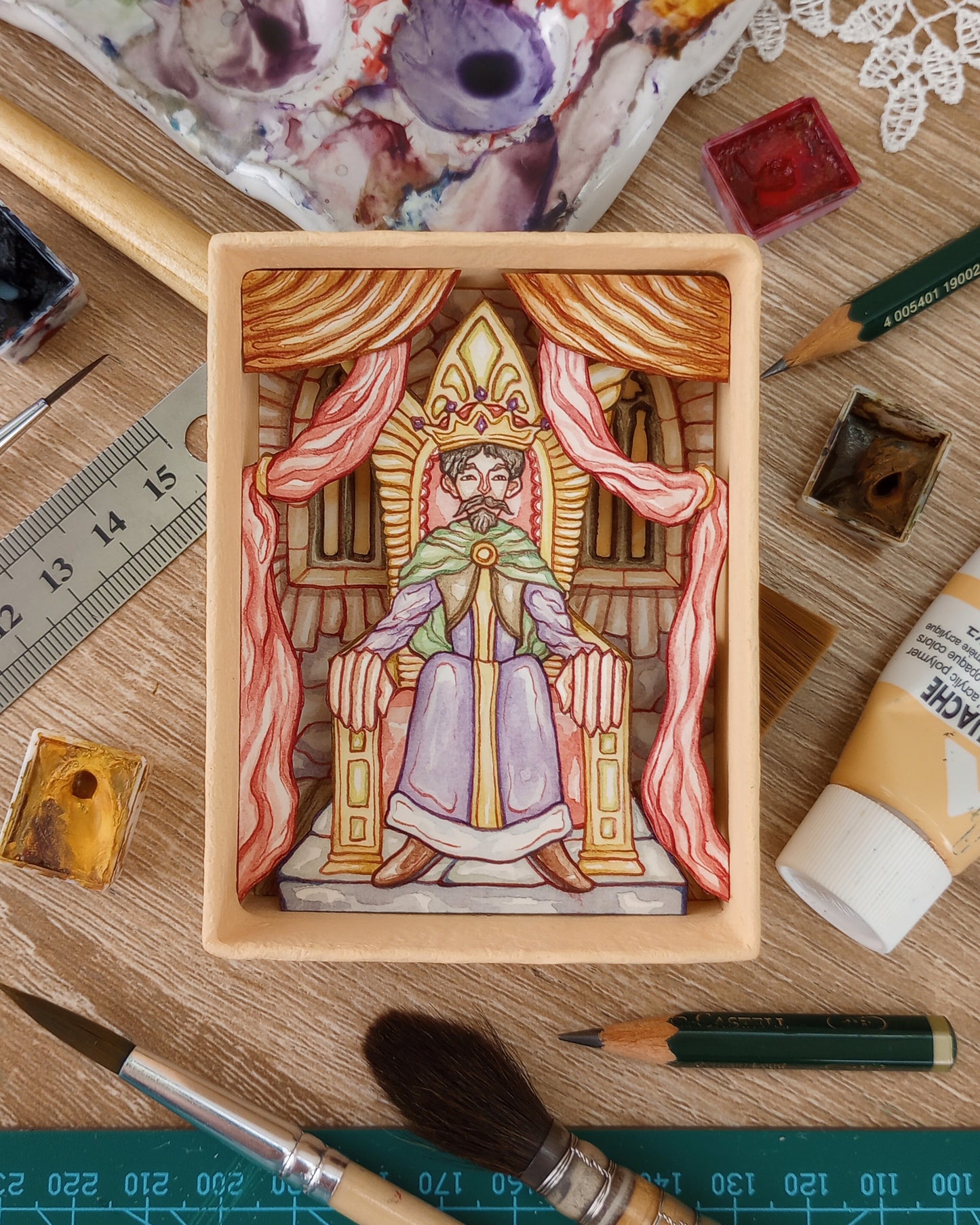 "How Can I Keep From Singing?" — Original Miniature Watercolor Diorama Box with Action