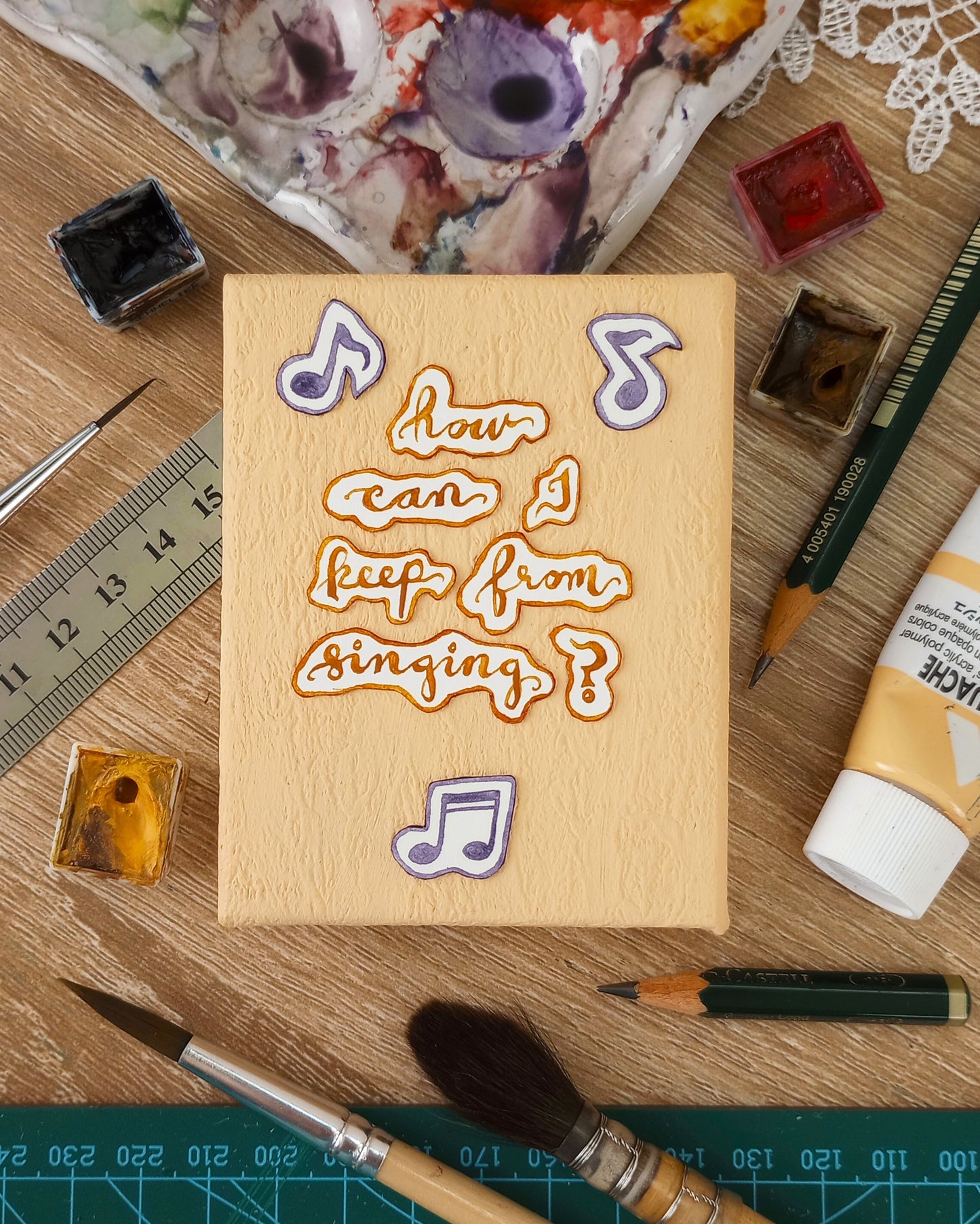 "How Can I Keep From Singing?" — Original Miniature Watercolor Diorama Box with Action